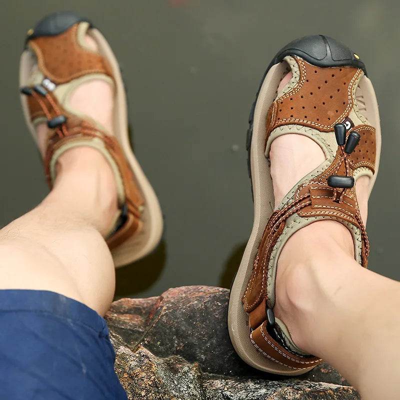 YBQJOO Genuine Leather Casual Shoes - Breathable Hiking Sandals for Men - Buy Center UK