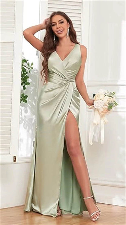 Customized Mermaid Satin Bridesmaid Dresses - Elegant V-Neck Design - Buy Center UK