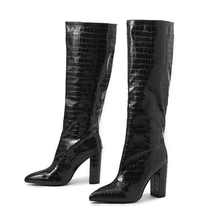 2023 Chunky Over-the-Knee Boots - Lychee Pattern, Pointed Toe Style - Buy Center UK
