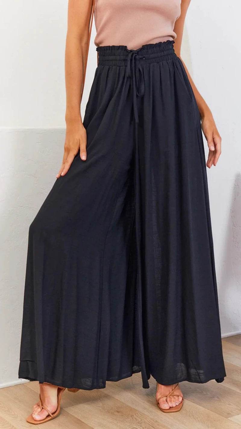 Buy Center Women's Summer Wide Leg Pants - Elastic Waist & Pockets - Buy Center UK