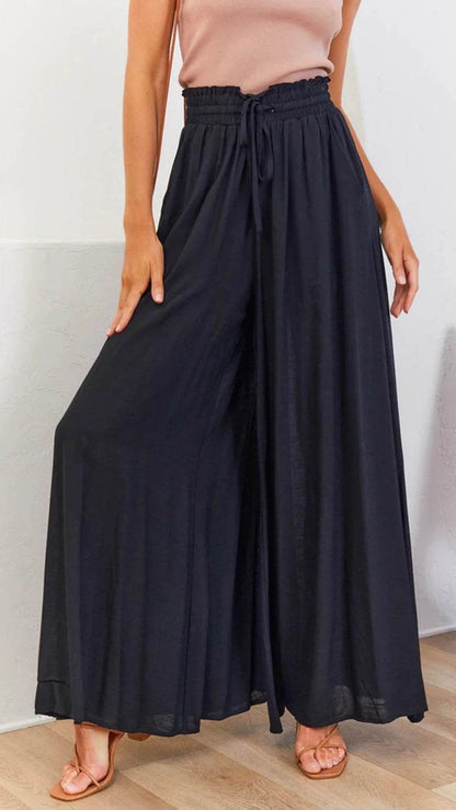 Buy Center Women's Summer Wide Leg Pants - Elastic Waist & Pockets - Buy Center UK