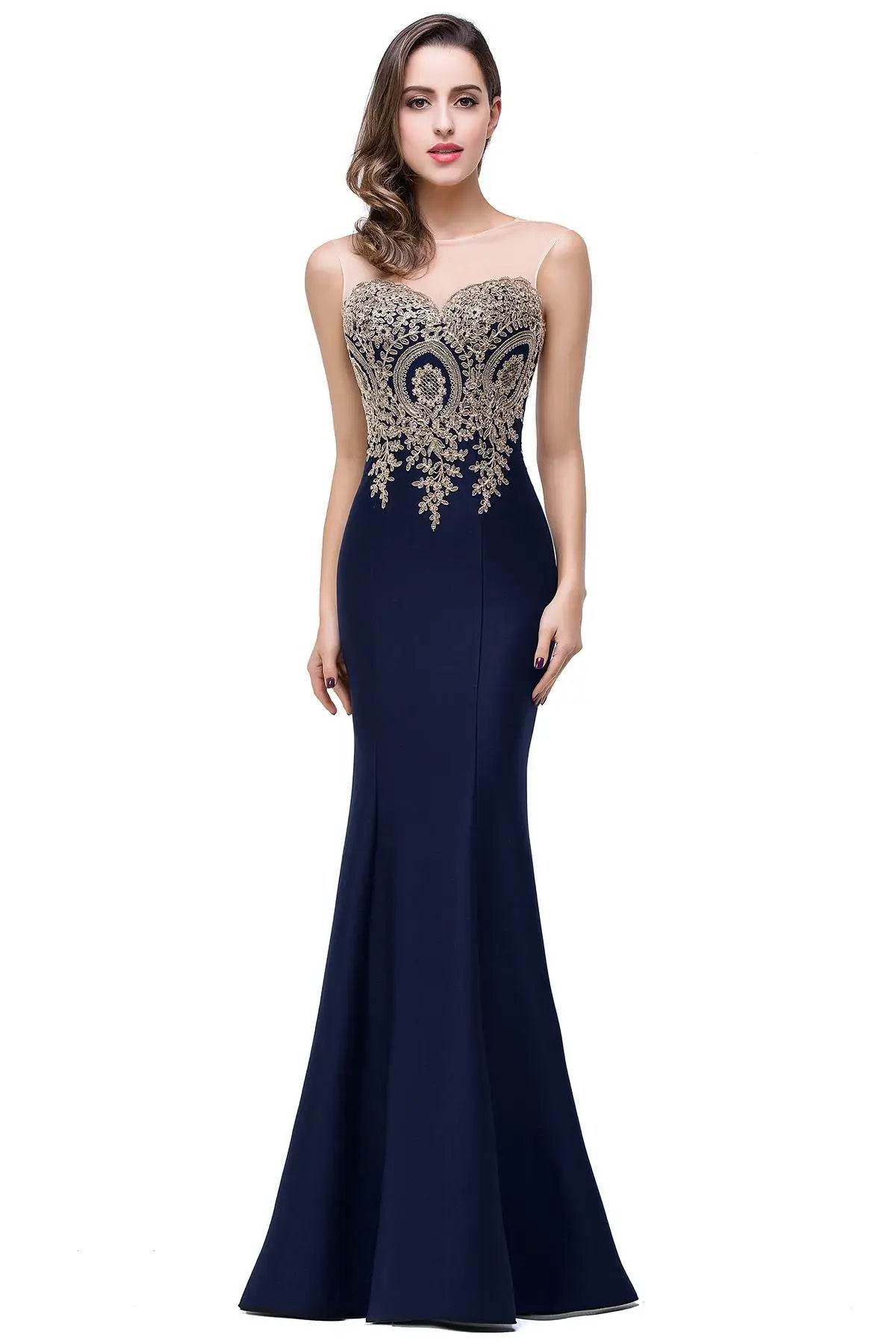 2024 Gold Appliques Sweetheart Illusion Bridesmaid Gown - Floor Length - Buy Center UK