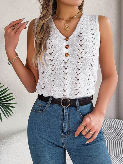 Stylish Women's V-Neck Button Tank Top - Perfect for Summer Vacations - Buy Center UK