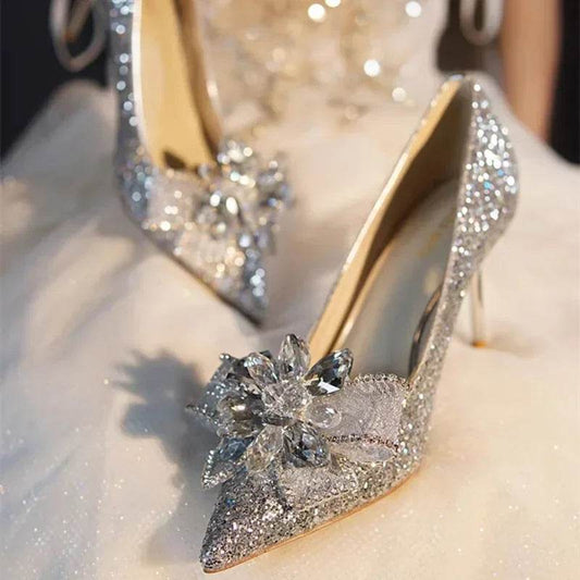 GXMGST Women’s Wedding Shoes - Rhinestone High Heels, Pointed Toe - Buy Center UK