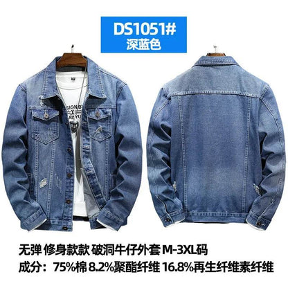 Buy Center Men's Denim Jacket - Casual Turn Down Collar, Full Sleeve - Buy Center UK
