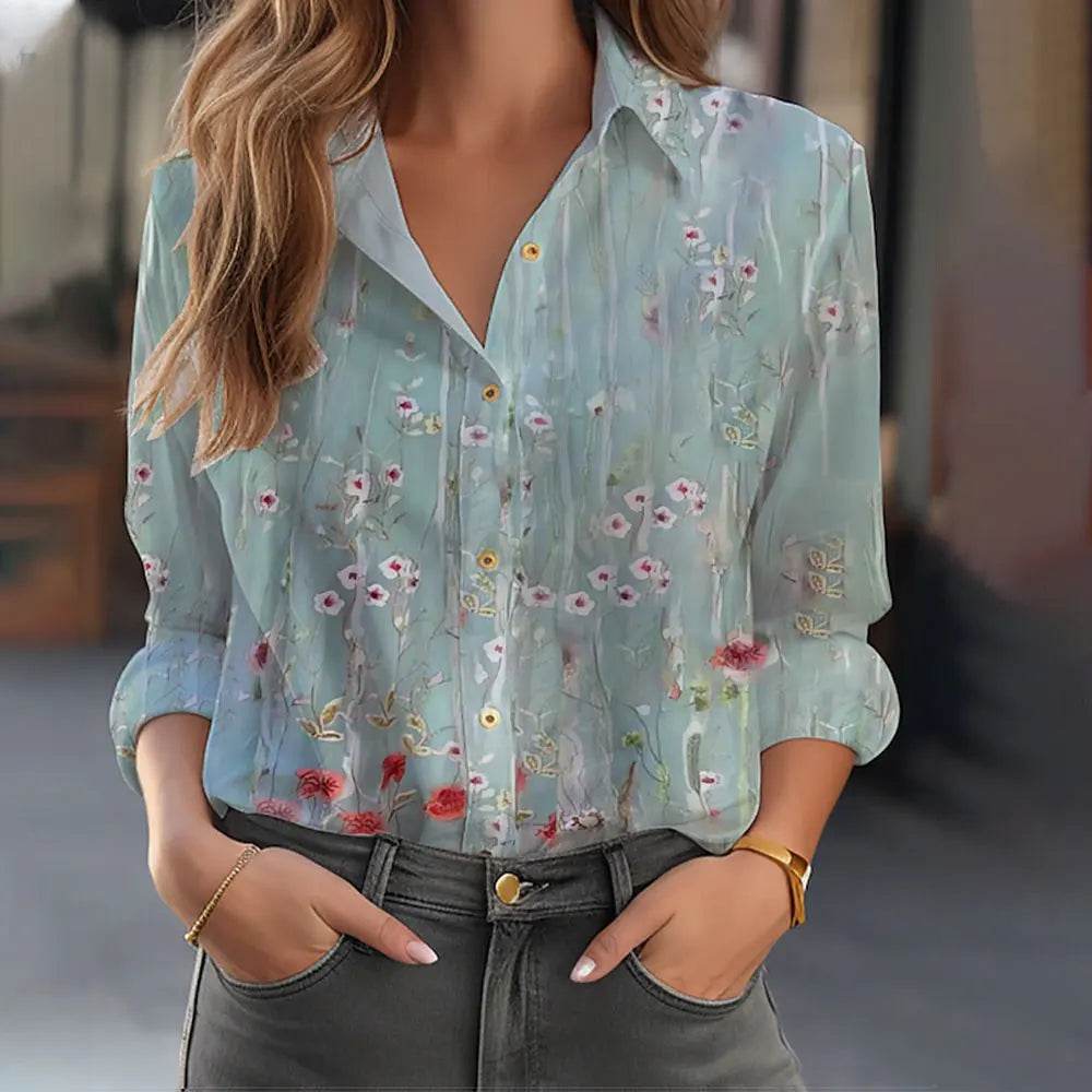 Buy Center Women's Long Sleeve Floral Blouse - Plus Size Office Chic - Buy Center UK