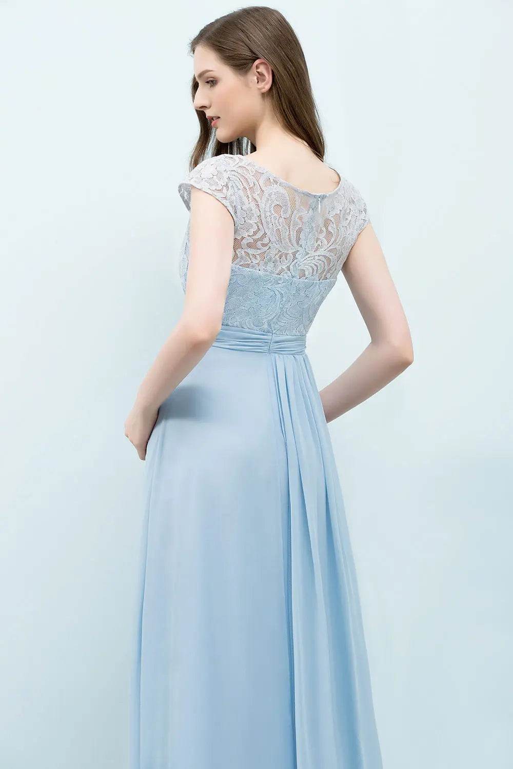 Elegant Light Blue Chiffon Bridesmaid Dress - Cap Sleeve & Lace - Buy Center UK