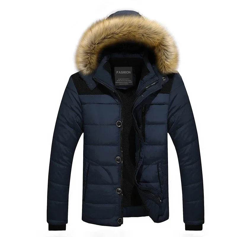 Buy Center Men's Fur Collar Hooded Parka - Warm Winter Overcoat - Buy Center UK