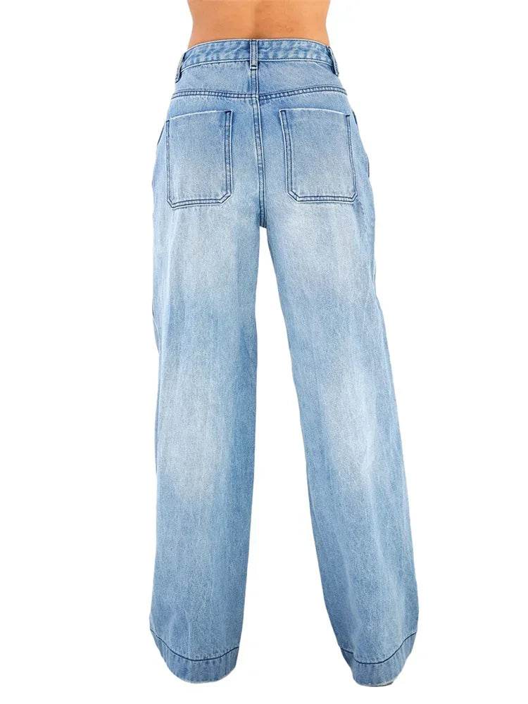 Buy Center High Waist Wide Leg Jeans with Pockets – Fashionable Casual Trousers - Buy Center UK