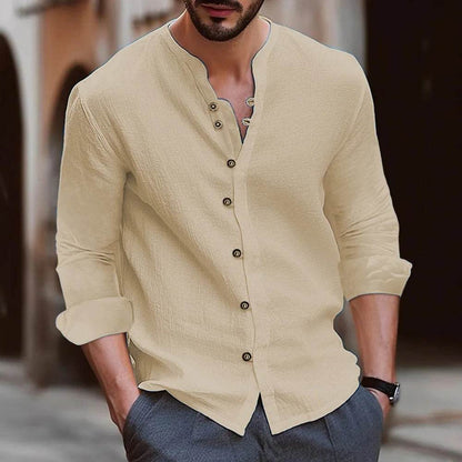 Buy Center Cotton Linen Men's Shirt - Retro Casual Long Sleeve Top - Buy Center UK