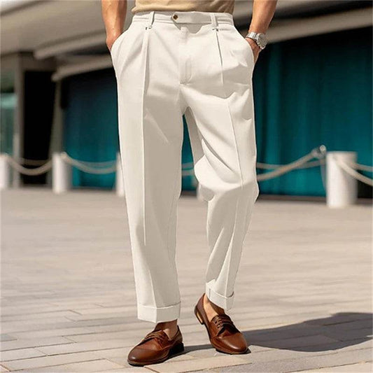 Buy Center Men's Solid Color Suit Pants - Mid Waist Casual Trousers - Buy Center UK
