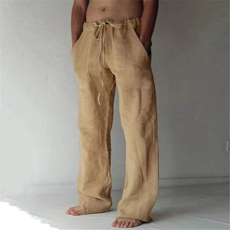 Men's Cotton Linen Casual Pants - Breathable Trousers for Streetwear - Buy Center UK
