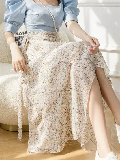 REALEFT Vintage Floral A-line Skirt - High Waist Midi Length - Buy Center UK
