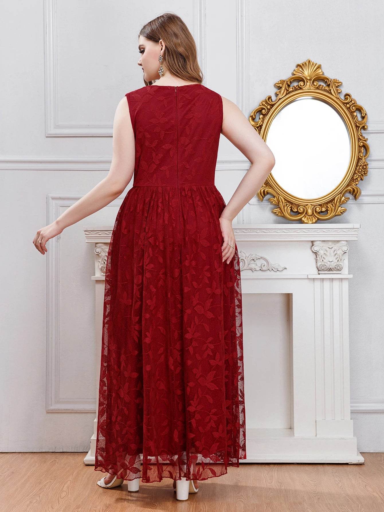 Wow! Plus Size V-Neck Lace Dress - Elegant Long Bridal Style - Buy Center UK
