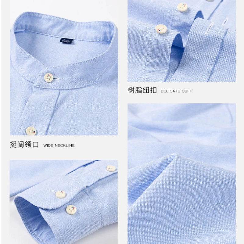Buy Center Men's No-Iron Pure Cotton Oxford Shirt - Stand Collar - Buy Center UK