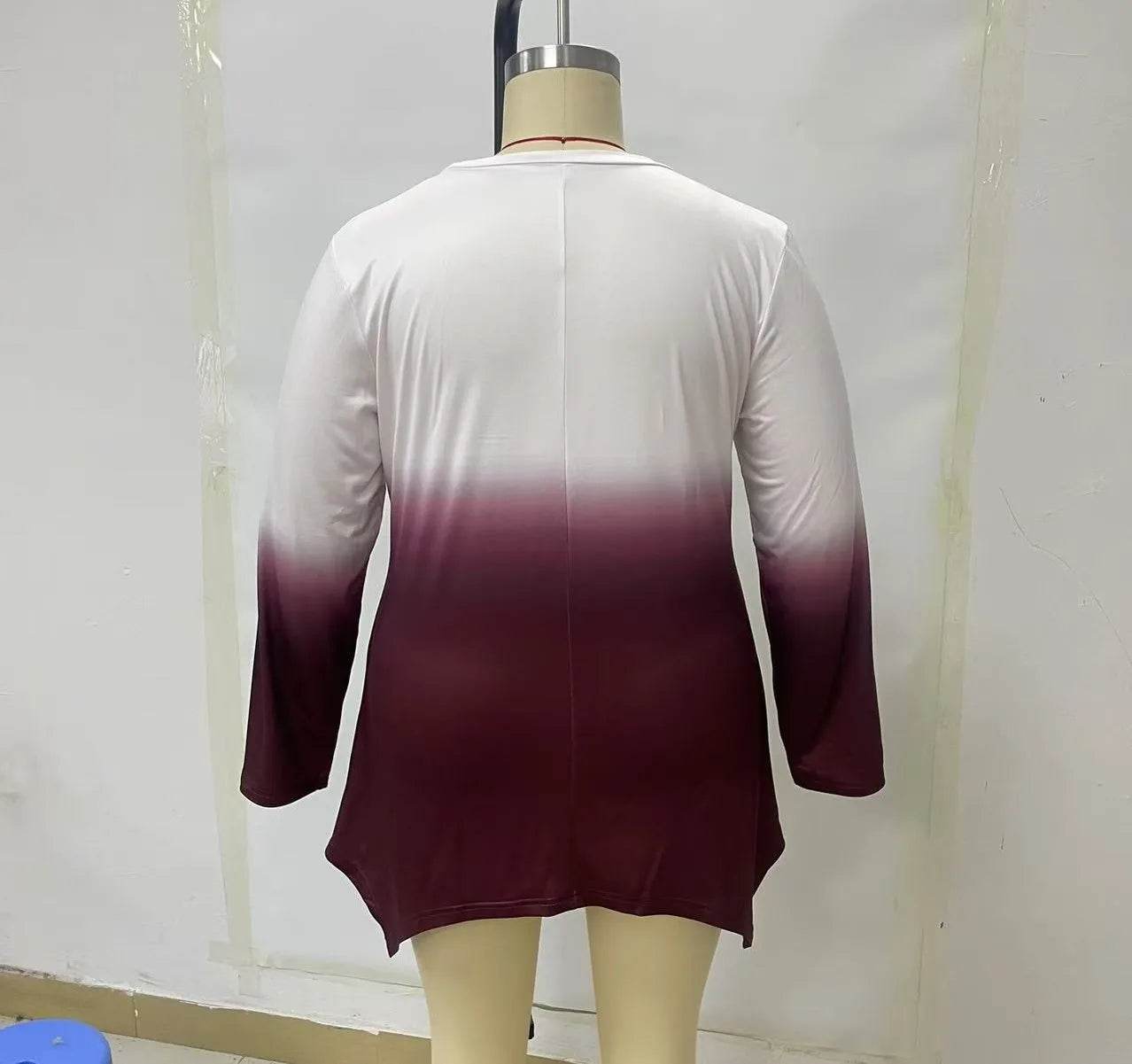 Buy Center Plus Size Gradient T-Shirt - Casual Long Sleeve Top - Buy Center UK