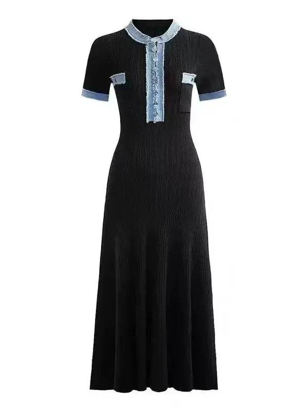 Buy Center Cotton Knitted Dress - Fringe Splicing, Knee-Length Style - Buy Center UK
