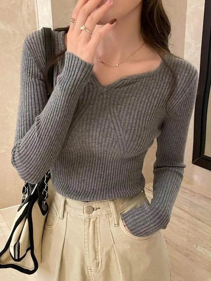 Buy Center Women’s Chic V-neck Pullover - Slim Fit Autumn Sweater - Buy Center UK