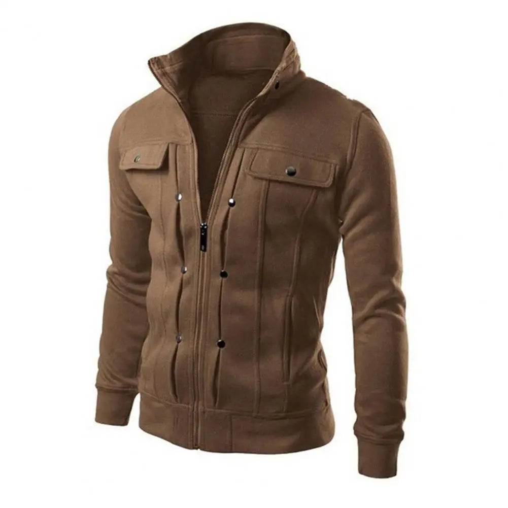 Buy Center Men’s Solid Color Jacket - Stylish Stand Collar for Spring - Buy Center UK