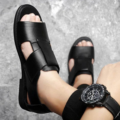 MCDV Men's Genuine Leather Roman Sandals - Casual Slip-On Beach Slippers - Buy Center UK