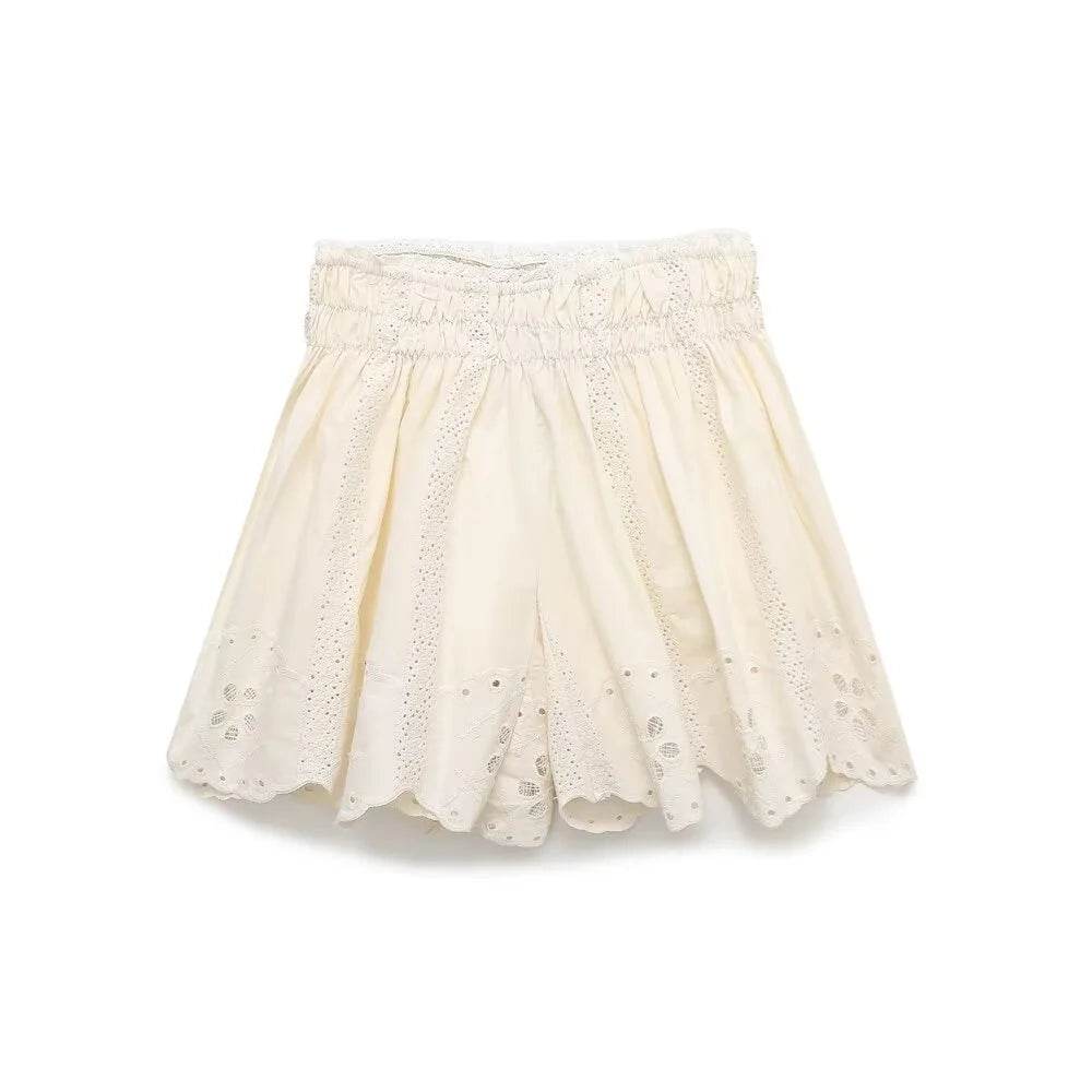 PB&ZA Women's Spring Outfit - Embroidered Top & High Waist Shorts - Buy Center UK