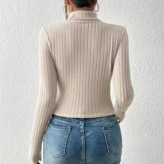 Buy Center Slim Fit Long Sleeve T-shirt - Sexy Hollow Turtleneck Top - Buy Center UK