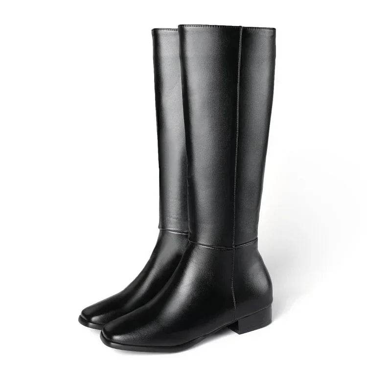 Buy Center Women's Square Tube Boots - Knee-High, Side Zipper Style - Buy Center UK