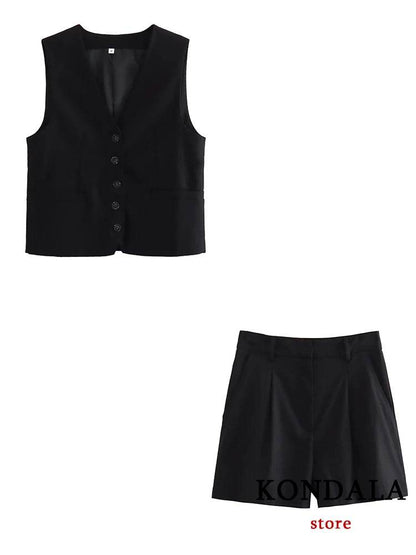 TRAFZA Casual Women Suits - V Neck Blazer & Wide Leg Shorts - Buy Center UK
