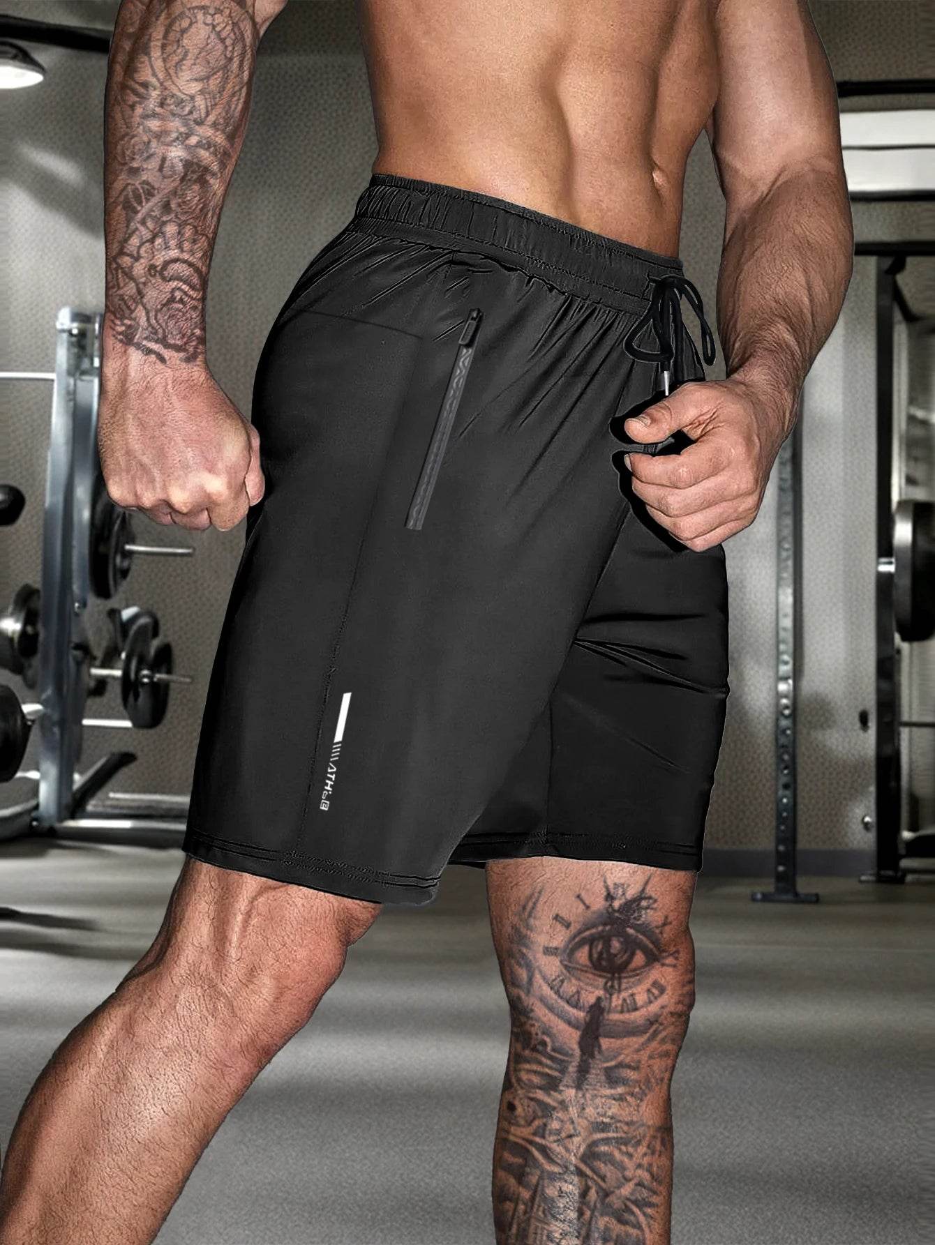 Buy Center Men's Solid Color Shorts - Elastic Drawstring, Zipper Pockets - Buy Center UK