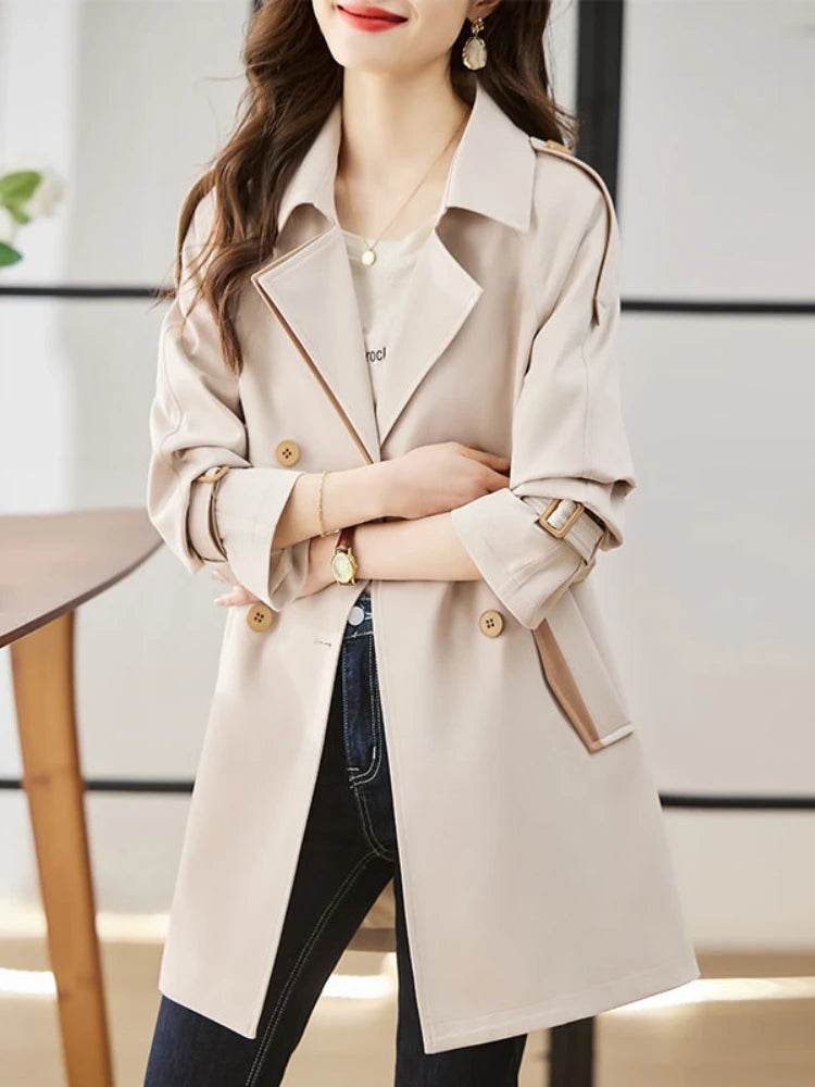 Buy Center Women's Solid Mid-Length Trench Coat - Vintage Style - Buy Center UK