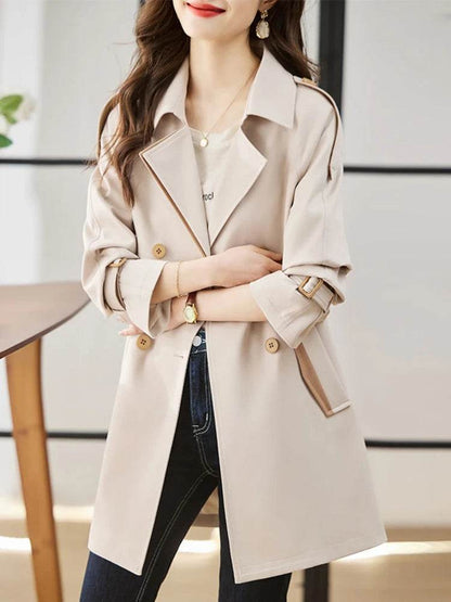 Buy Center Women's Solid Mid-Length Trench Coat - Vintage Style - Buy Center UK