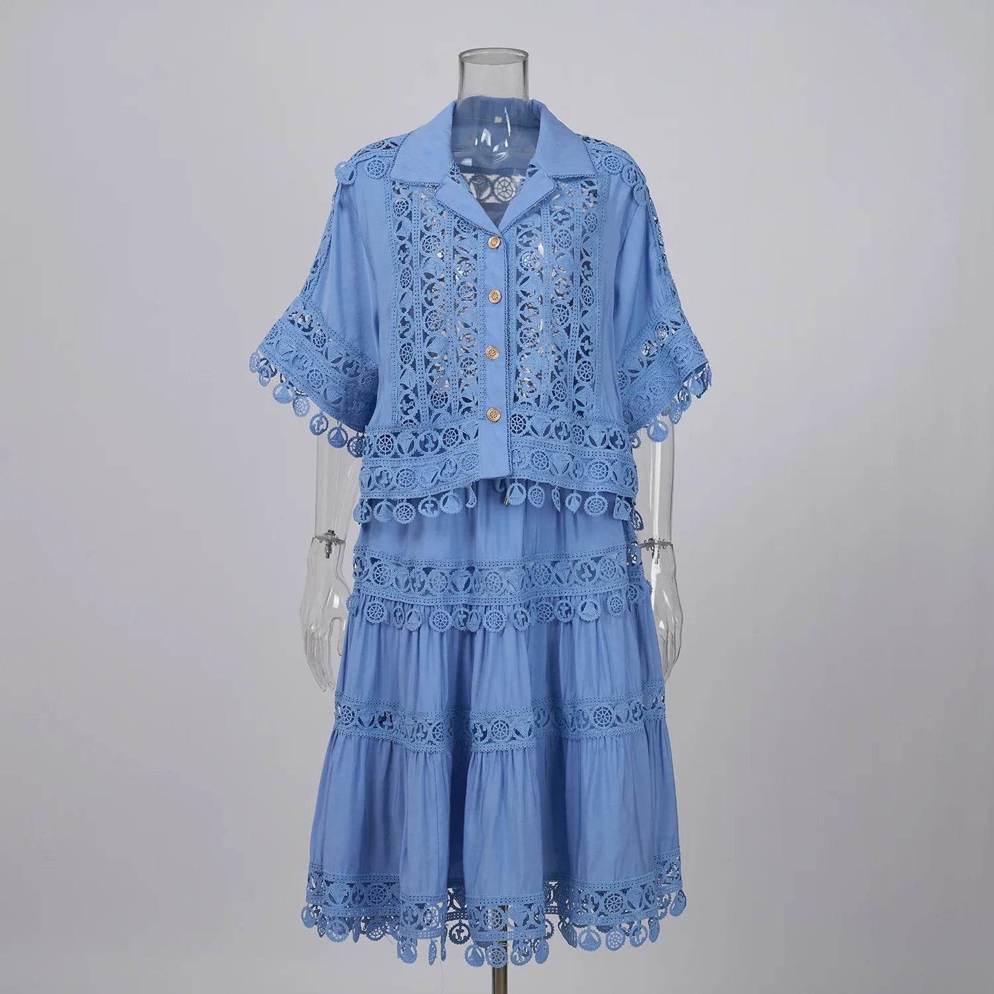 Luxury Hollow Out Dress Two Piece Set - Elegant Summer Outfit - Buy Center UK
