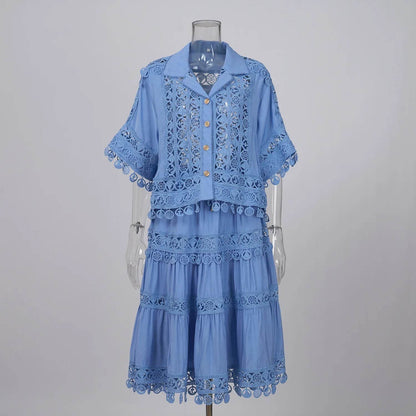 Luxury Hollow Out Dress Two Piece Set - Elegant Summer Outfit - Buy Center UK