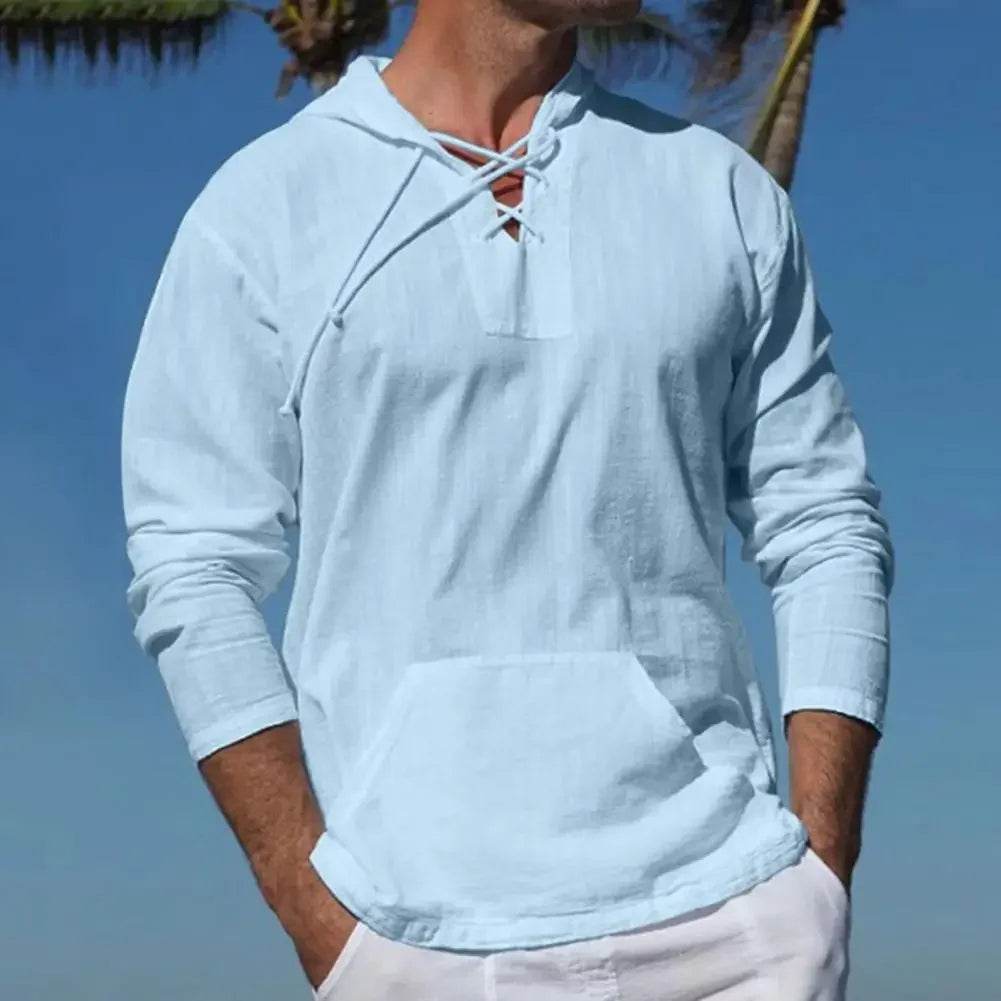 Buy Center Men's Hooded Pullover - Lightweight Cotton Linen Shirt - Buy Center UK