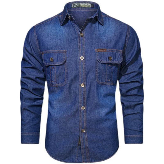 Buy Center Men's Multi-Pocket Denim Shirt - Casual Long-Sleeve Style - Buy Center UK