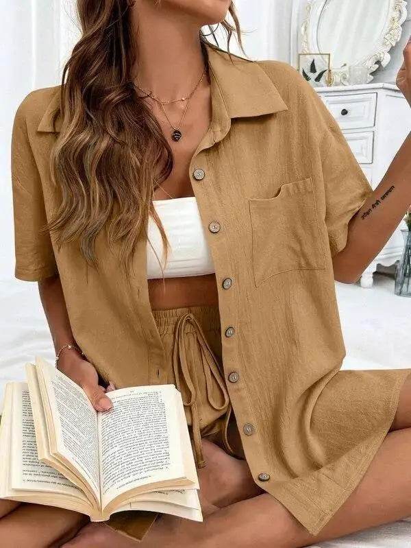 Summer Fashion Shorts Two-Piece Set - Casual Tied Shirt & Loose Fit - Buy Center UK