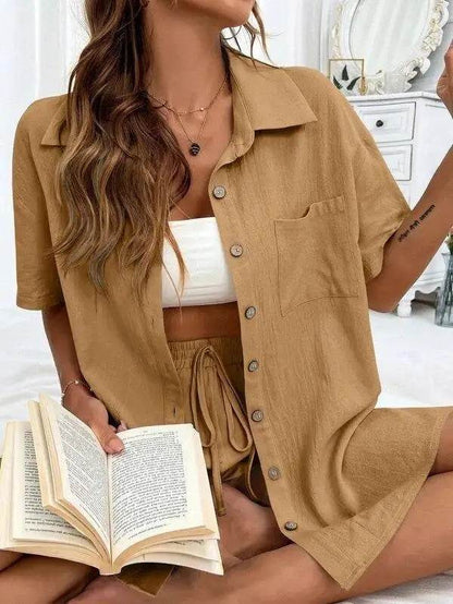 Summer Fashion Shorts Two-Piece Set - Casual Tied Shirt & Loose Fit - Buy Center UK