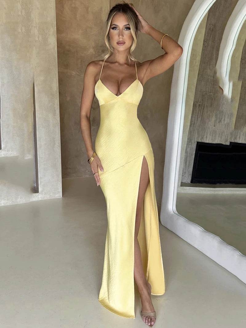 Buy Center Women's V-Neck Satin Backless Dress - Elegant and Chic - Buy Center UK