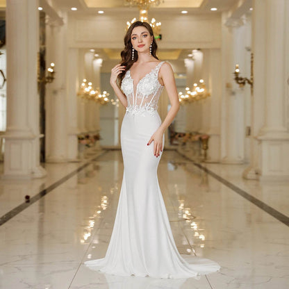 Elegant Spaghetti Straps Mermaid Evening Dress - Beaded Appliques - Buy Center UK