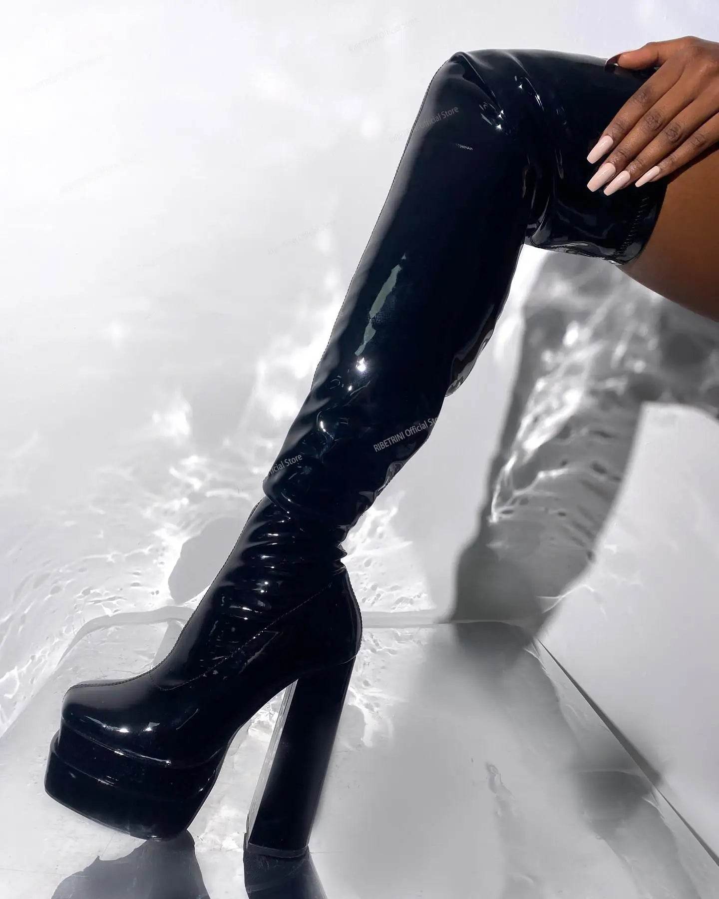 Buy Center Women's Over The Knee Platform Boots - Super High Chunky Heel - Buy Center UK