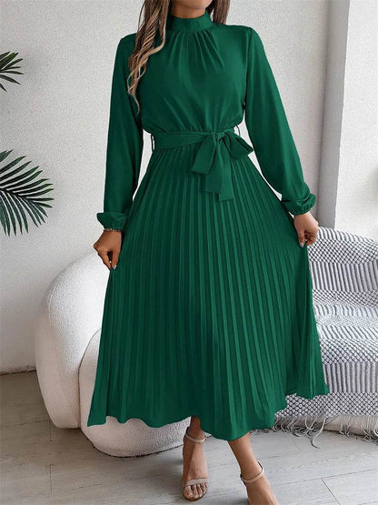 Msfilia Elegant Stand Collar Dress - Full Sleeve High Waist Design - Buy Center UK