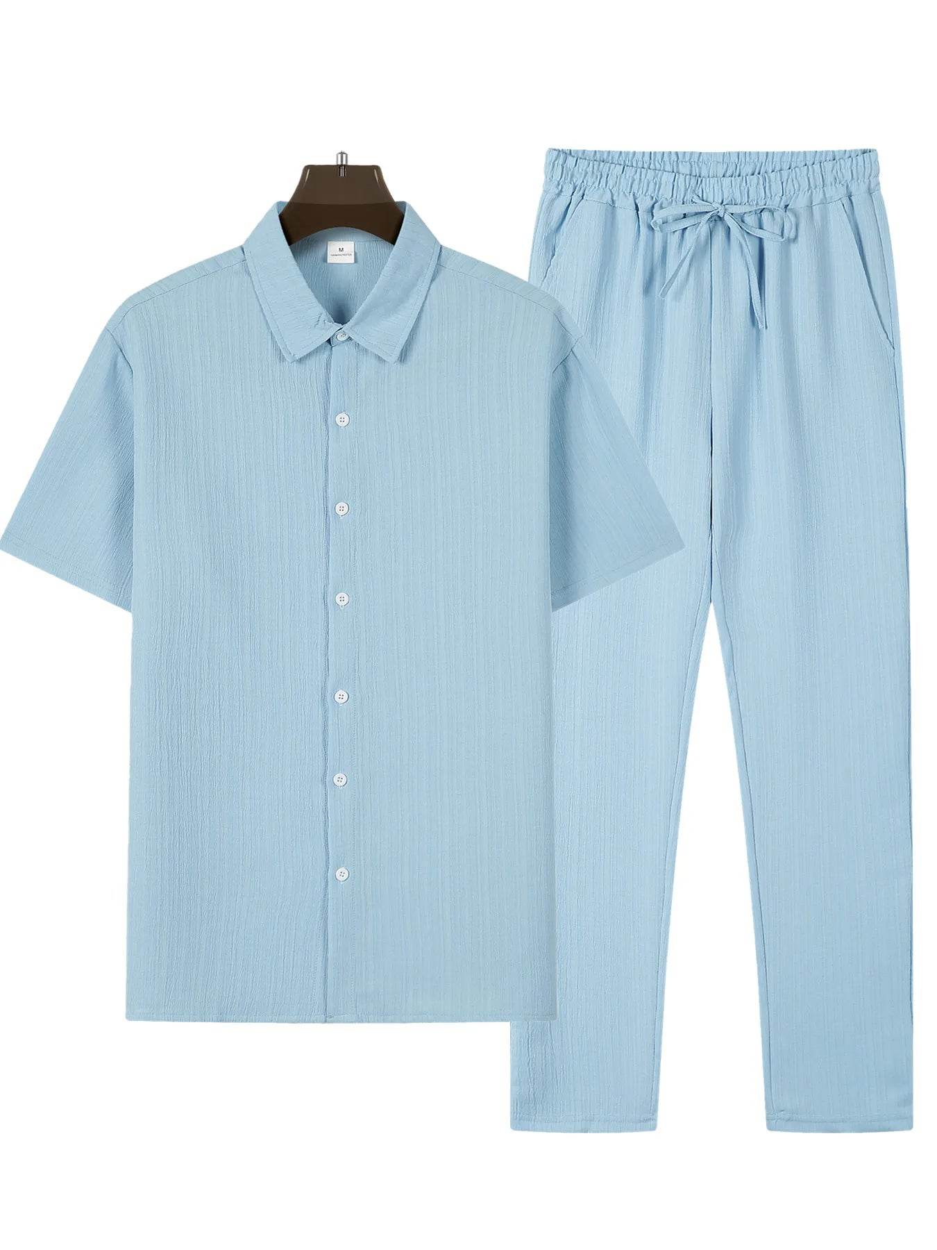 Buy Center Men's Casual Stripe Two Piece Set - Short Sleeve & Pants - Buy Center UK