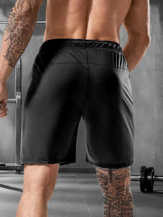 Buy Center Men's Solid Color Shorts - Elastic Drawstring, Zipper Pockets - Buy Center UK