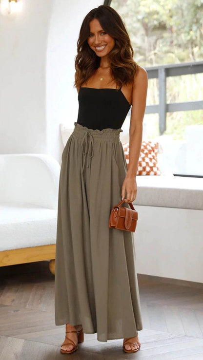 Buy Center Women's Summer Wide Leg Pants - Elastic Waist & Pockets - Buy Center UK