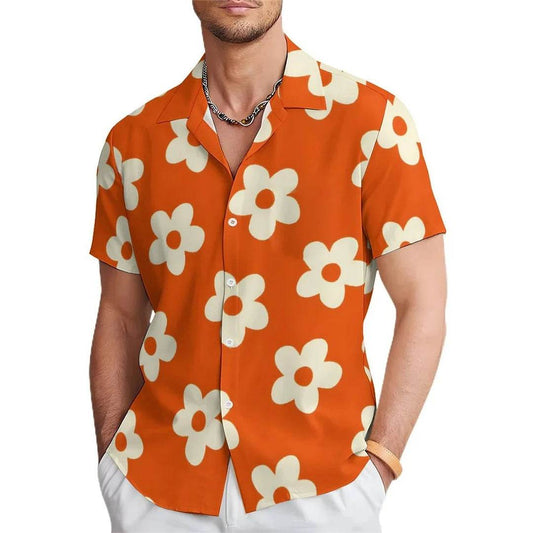 Buy Center Men's Floral Daisy Shirt - Purple Orange Short Sleeve - Buy Center UK