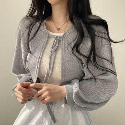 Buy Center Women's Thin White Cardigan - Summer Lace-Up Knitwear Top - Buy Center UK