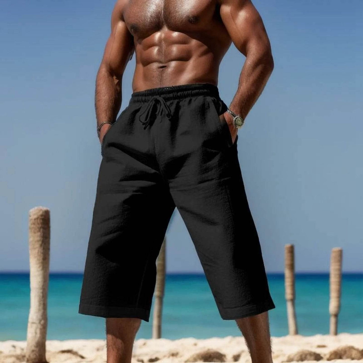 Buy Center Men's Casual Cotton Shorts - 3/4 Length, Elastic Waist - Buy Center UK