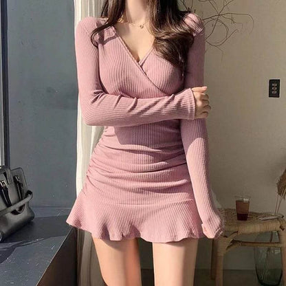 Buy Center 2024 V Neck Polyester Dress - Loose Fit, Long Sleeve Style - Buy Center UK
