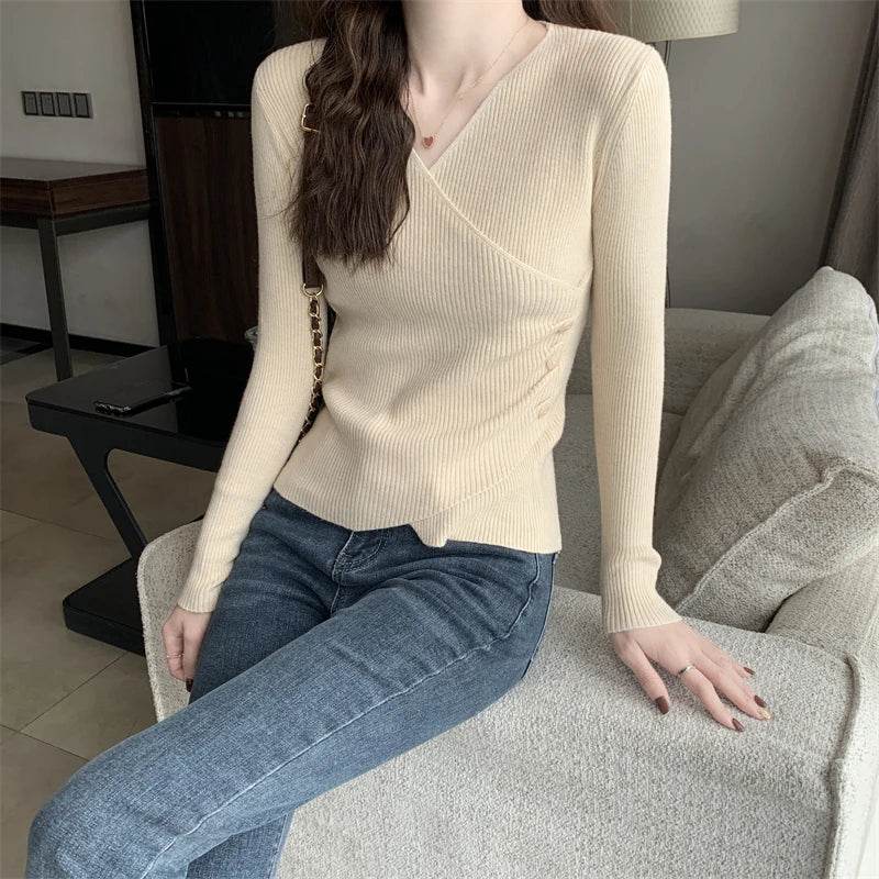 Buy Center Women's Surplice Sweater - Ribbed Knit V-Neck Jumper - Buy Center UK