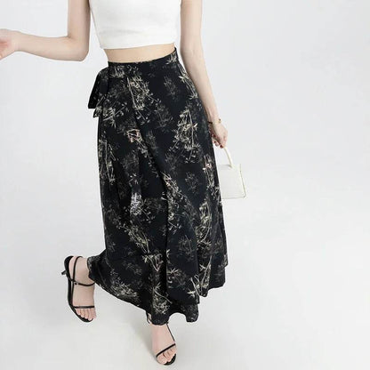 REALEFT Vintage Floral A-line Skirt - High Waist Midi Length - Buy Center UK